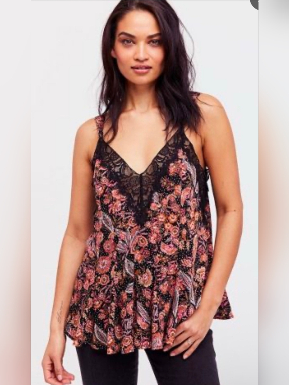 Intimately Free People INFINITE LOVE CAMI Floral & Lace Flowy Tank Top Size S